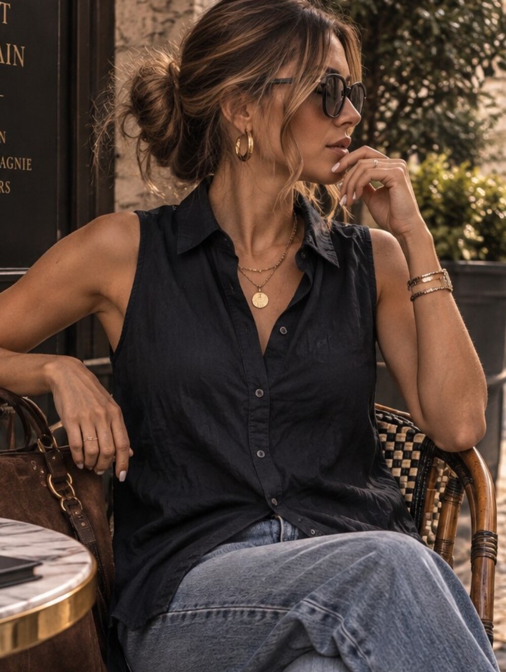 Hollister Black Sleeveless Button-Front Shirt